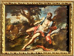 Gregorio De Ferrari (Porto Maurizio IM 1647 Genova 1726) San Gerolamo nel Deserto, olio su tela